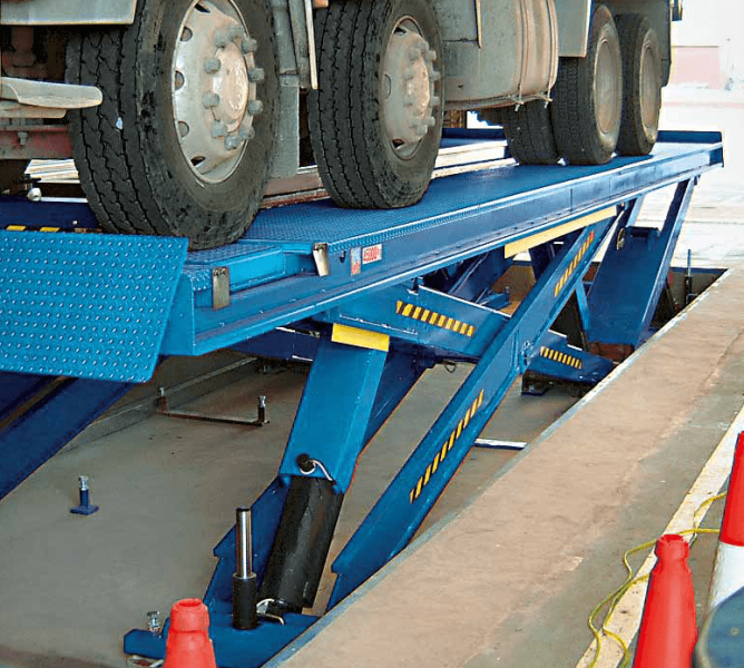 RAV Super Scissors Lifts with capacities from 20,000lbs thru 125,000lbs.