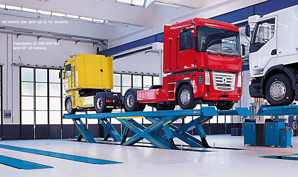 RAV Super Scissors Lifts with capacities from 20,000lbs thru 125,000lbs.